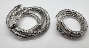 White Austrian Crystal Snake Bracelet & Necklace In Silvertone