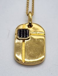 Black Spinel Dog Tag Pendant Necklace In Yellow Gold Over Sterling