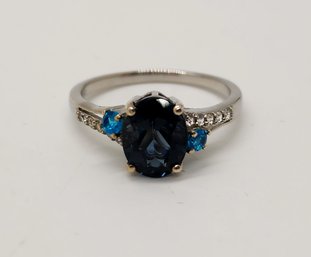 London Blue Topaz, Multi-Gemstone Ring In Platinum Over Sterling