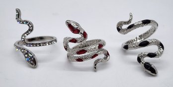 3 Snake Rings In Silvertone