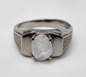 Premium Rainbow Moonstone Men's Ring In Stainless Steel