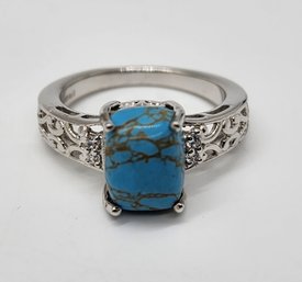 Blue Turquoise Ring In Stainless Steel