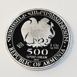 2022 Armenia 1 Oz .999 Fine SILVER 500 Drams Noah's Ark PROOF BU Coin
