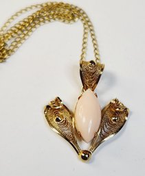 Vintage 12k Gold Filled Pink Stone Necklace And Filigree Pendant
