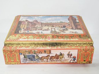 Vintage E. Otto Schmidt Lebkuchen Und Honig Embossed Large Tin Hinged Box Cookie Tin