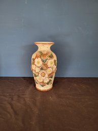 English Made Flower Vase.  Ornate Gold And Colored Flowers.  - - - - - - - - - - - - - - -- - - Loc: Fireplace