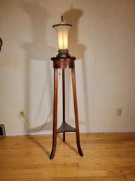 Wood Tripod Stand And Lamp Combo. - - - - - - - - - - - - - - - - - - - - - - - - - - - - - - - Loc: Garage