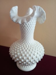 Milk Glass Ribbon Hobnail Vase