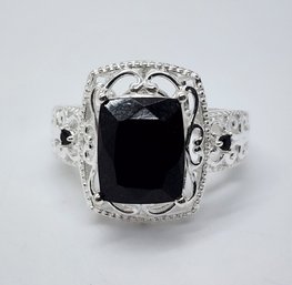 Australian Black Tourmaline, Black Spinel Ring In Sterling