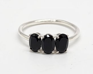 Black Spinel 3 Stone Ring In Sterling