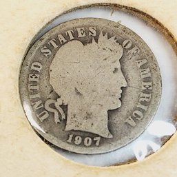 1907 Barber Silver Dime (116 Year Young)