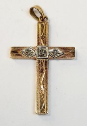 Vintage 10k Yellow Gold Cross With Diamonds Pendant