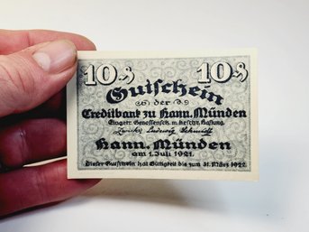 Antique.... August 1921s Notgeld  10 Pfennig Bank Note  German For 'emergency Money' UNC Condition