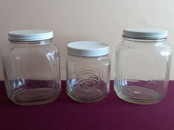 Vintage Glass Jars With White Lids