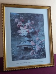 Louis Marie Lemaire Print Of Peonies In An Urn In The Garden