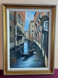 Oil Painting Of A Gondola In The Canal