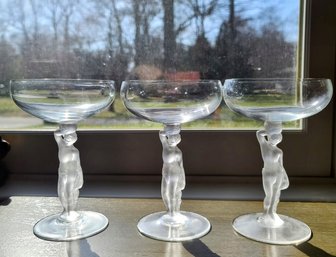 3 Stunning Vintage Champagne Glasses Bacchante Pattern From Artes, LTD. Bayel, France 1980s