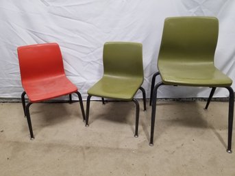 Vintage Plastic School Chairs Green Orange