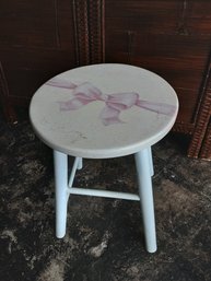 White Stool With Pink Bow Design