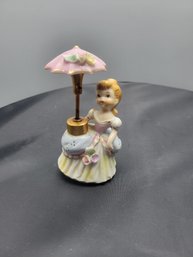 DeVilbiss Figural Porcelain Umbrella Girl Perfume Atomizer Bottle. - - - - - - - - - - - - - -Loc: Garage Wall