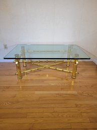 Glass Coffee Table.  Gold Bamboo Base.  Very Sturdy. - - - - - - - - - - - - - - - - - -- - - - - Loc: Garage