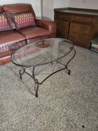 Glass Coffee Table.  Two Tiered.  Metal Frame And Thick Glass.