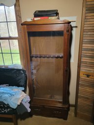 Locking Long Gun Cabinet.  All Wood With A Working Drawer. - - - - - - - - - - - - - - - -