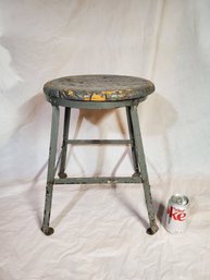 Vintage Shop Stool - Iron Frame With Wood Seat