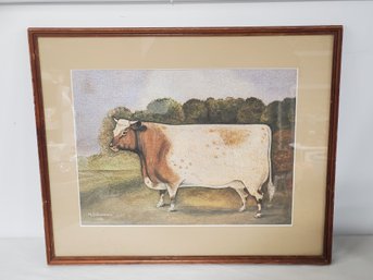 Vintage N. Schneeman Framed Cow Print, 1988  Charming Farmhouse Wall Art