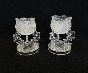 Pair Of Vintage Glass Pedestal Glass Votive Holders