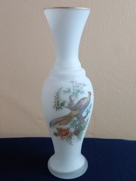 Floral Bird Decorated White Vase