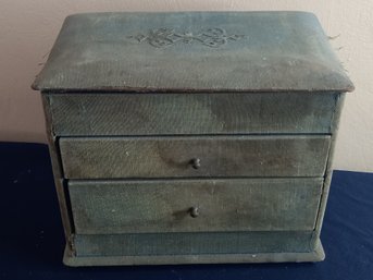 Early Vintage Blue Fabric Jewelry Box
