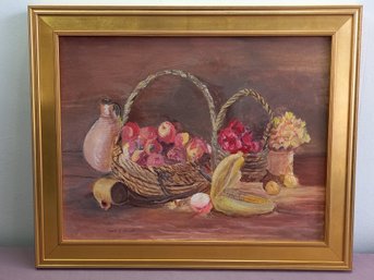 Oil On Canvas Fruit Basket Still Life
