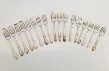 1930's Holmes & Edwards Danish Princess Inlay Sterling Silver Forks & Rogers Bros. Inlay Silver Forks