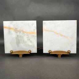 Pair Of Contemporary Square Marble Wall Sconces