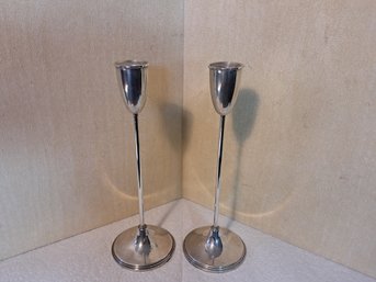 Tall Stylish Empire Sterling Silver (weighted) Candle Sticks