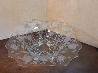 Possibly Cambridge Glass Footed Etched Bowl - Nice Quality And No Damage