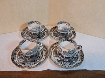 Spode (england) Italian Pottery Transfer Ware Cups And Saucers