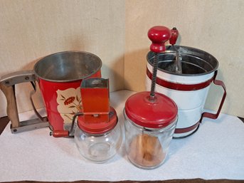 Vintage Kitchen Lot Of 4 Pcs. With Flour Sifters