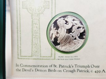 1975 St. Patrick's Day Commemorative .999 Irish Silver Medal And Cachet In Case W COA