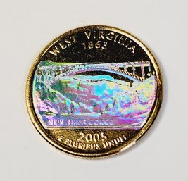 2005 WEST VIRGINIA Quarter 24K Gold Plated  Prism Hologram Coin