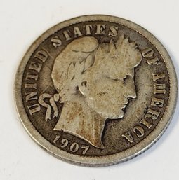 1907 Barber Silver Dime (117 Year Young)