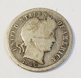 1916 Barber SILVER Dime (last Year)