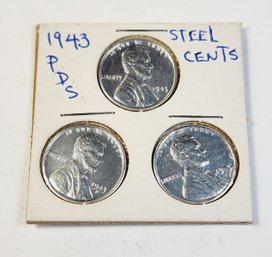 1943 Steel Penny  - 3 Coin Set  Philly, Denver & San Francisco Uncy