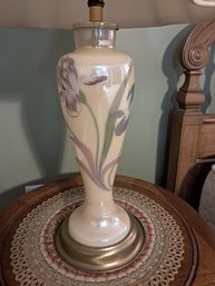 Pair Of Iris Flowers Decorated Glass Lamps - Working