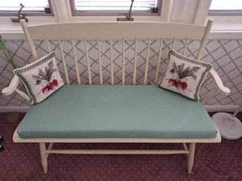 Very Nice And Clean Painted Deacon Bench With Cushion And Pillows