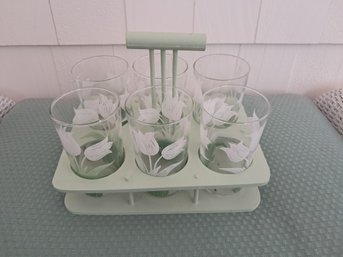 Six 1950s Bar Glasses With Caddy