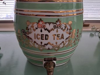 Great Antique Painted Porcelain Iced Tea Dispenser