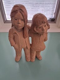 Two Girls Terracotta Statue By Lee Bartin