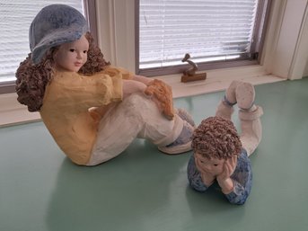 Two Austin Products Inc Statues (boy And Girl) Plaster